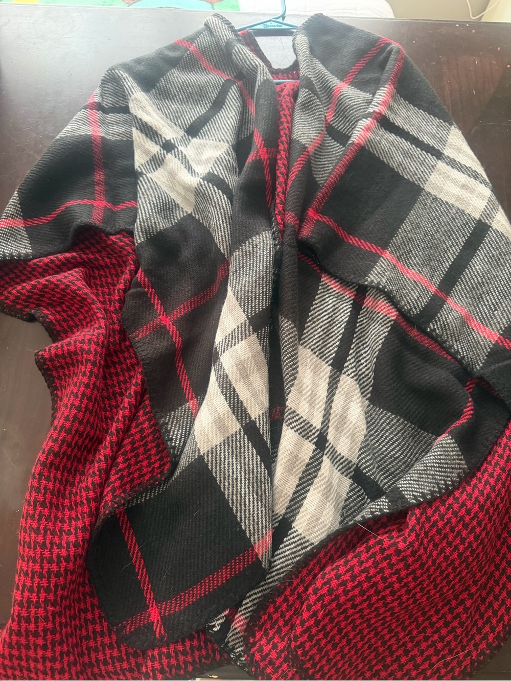 Plaid Wrap in Black, Red, and Cream